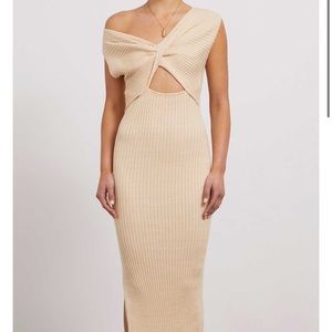 Anna Quan Zanita Ribbed-Knit Dress, NWT, color wheat (neutral), size AU 10/US 6